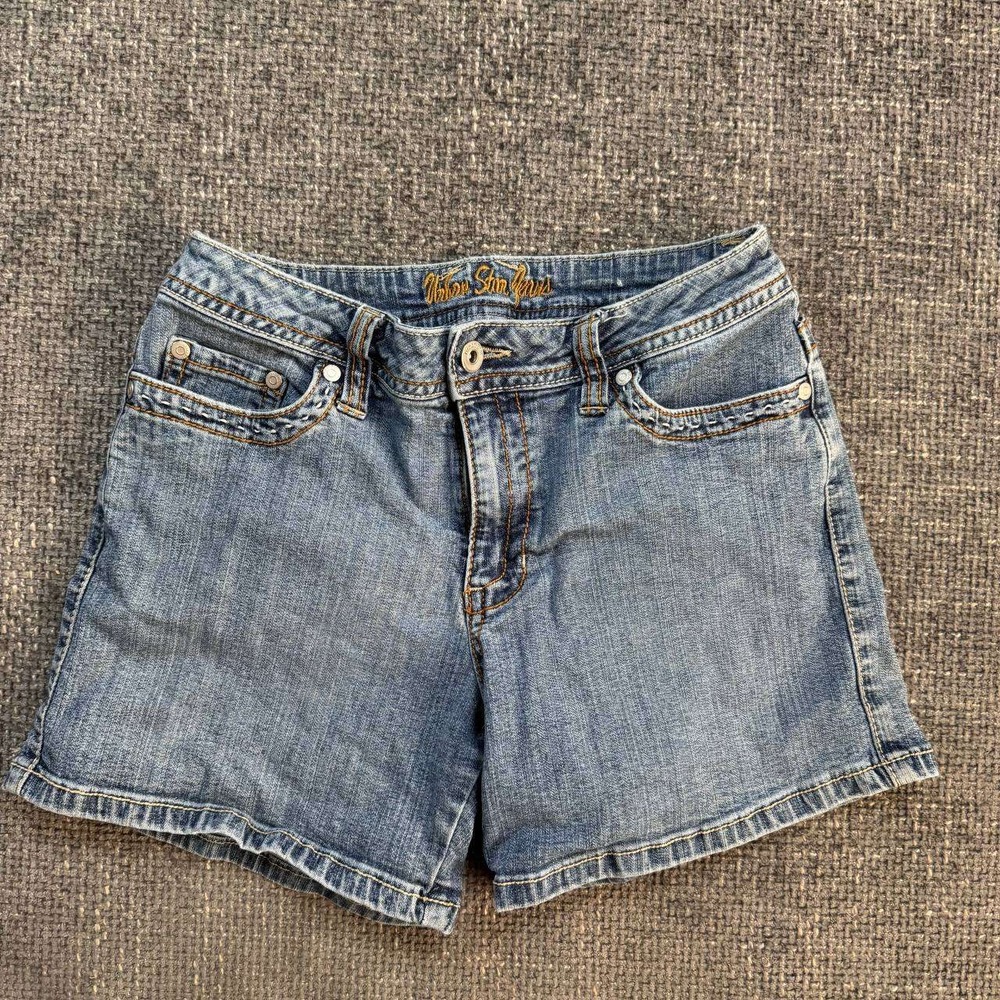 Urban Star Jeans Denim Shorts Womens 26 Blue Embroidered Y2K Flap Pocket 703643 - Picture 3 of 12
